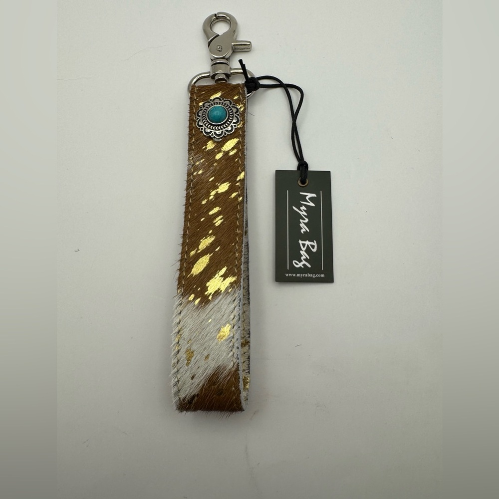 Myra Bag “Concho Delight “Key Fob S-10832 NWT 1.25” X 7” Hairon Brown  & White